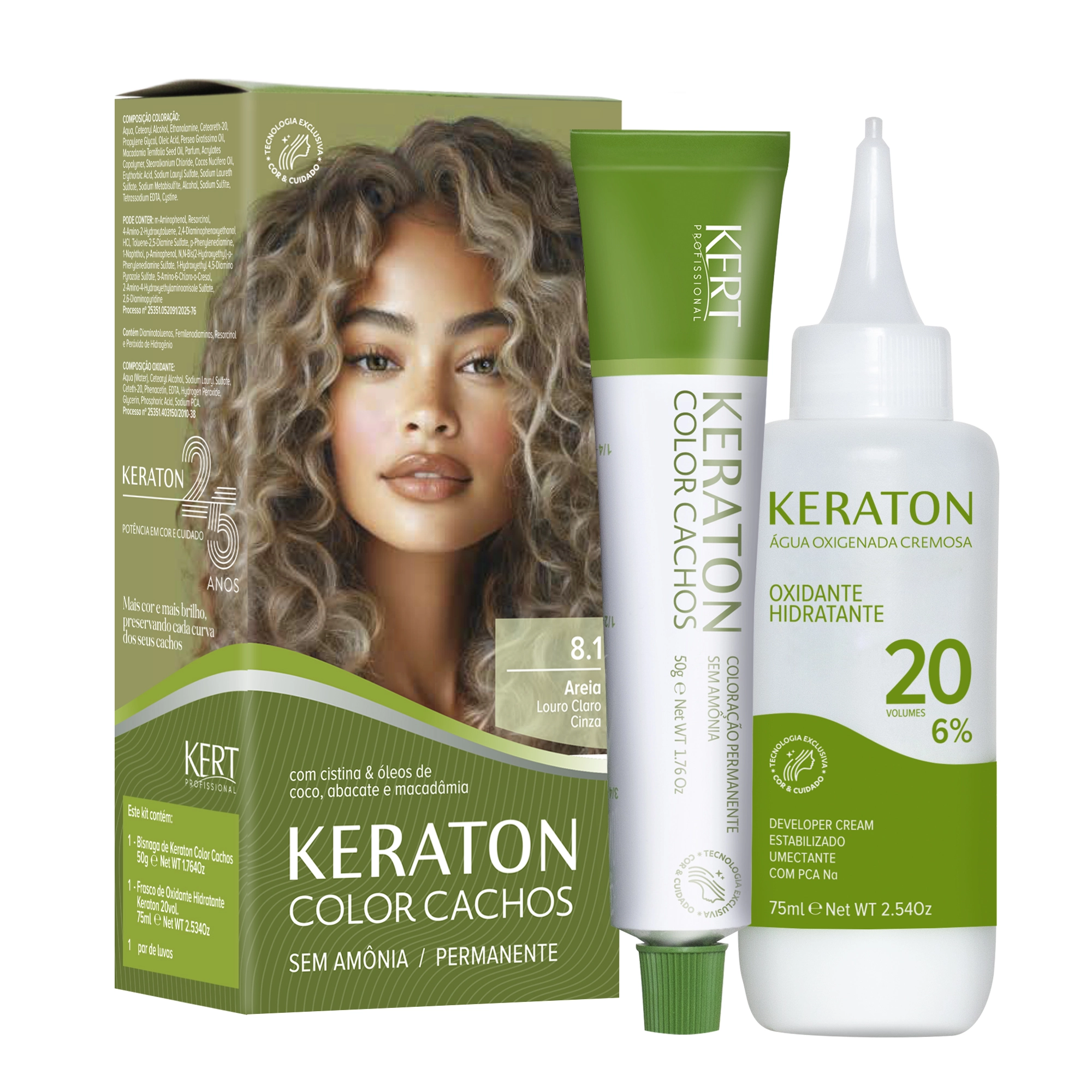 Coloracao Kit Permanente Kert Keraton Color Cachos 8.1 1un