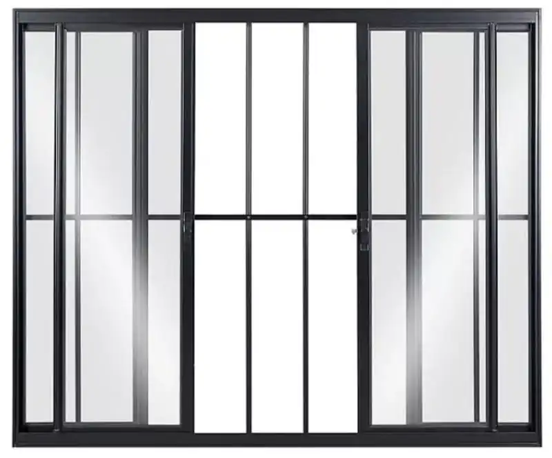 Vitro De Aluminio 4 Folhas Com Grade Linha Modular Preto