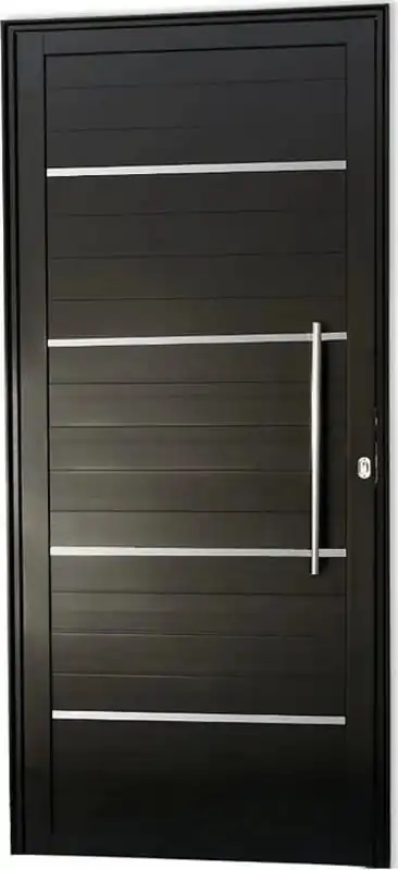 Porta De Aluminio Pivotante Lambril Frisos Com Puxador Linha Premium Preto