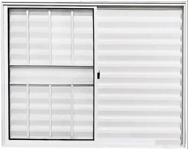 Janela Veneziana De Alumínio 3 Folhas 1,00 X 1,00 Com Grade Cor Branco Linha Econ