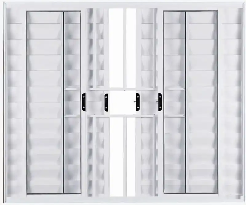 Janela Veneziana De Alumínio 6 Folhas 1,00 X 1,50 Com Grade Cor Branco Linha Econ