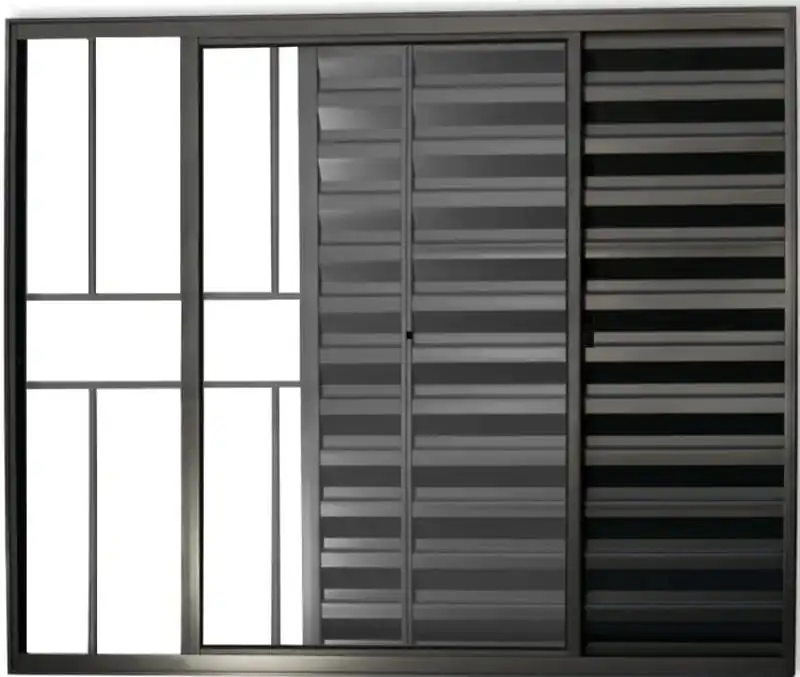 Janela Veneziana De Alumínio 3 Folhas 1,00 X 1,20 Com Grade Cor Preto Linha Econ