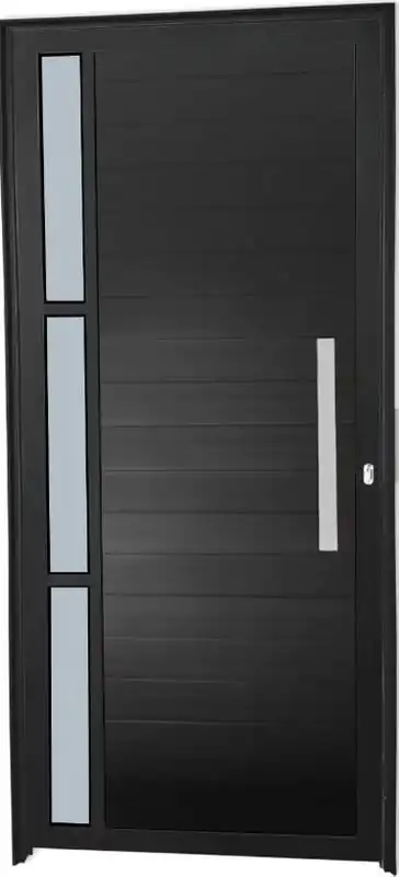 Porta De Aluminio Pivotante Lambril Visor Lateral Com Puxador Linha Premium Preto