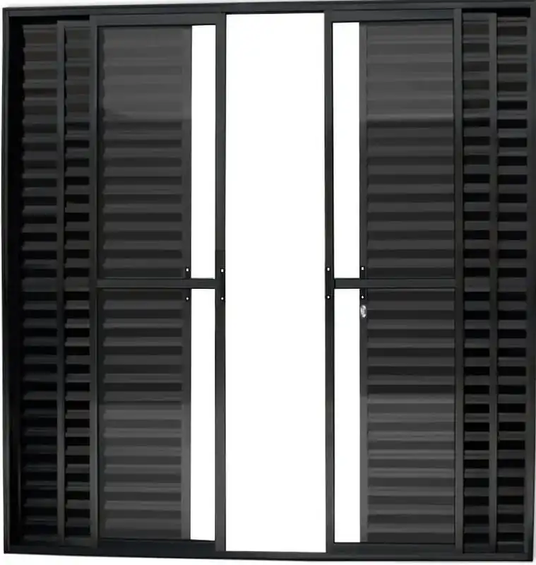 Porta De Aluminio Balcão 6 Folhas Com Fechadura Linha Premium Preto