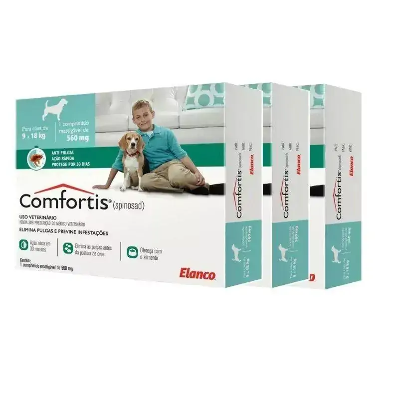 Combo 3 unidades Antipulgas Comfortis 560mg para Cães de 9 a 18kg e Gatos de 5,5 a 11kg