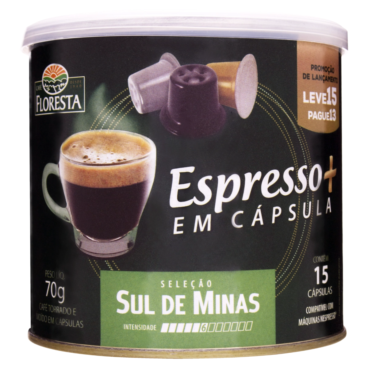 Café Em Cápsula Torrado E Moído Espresso Sul De Minas Floresta Lata 70g Leve 15 Pague 13