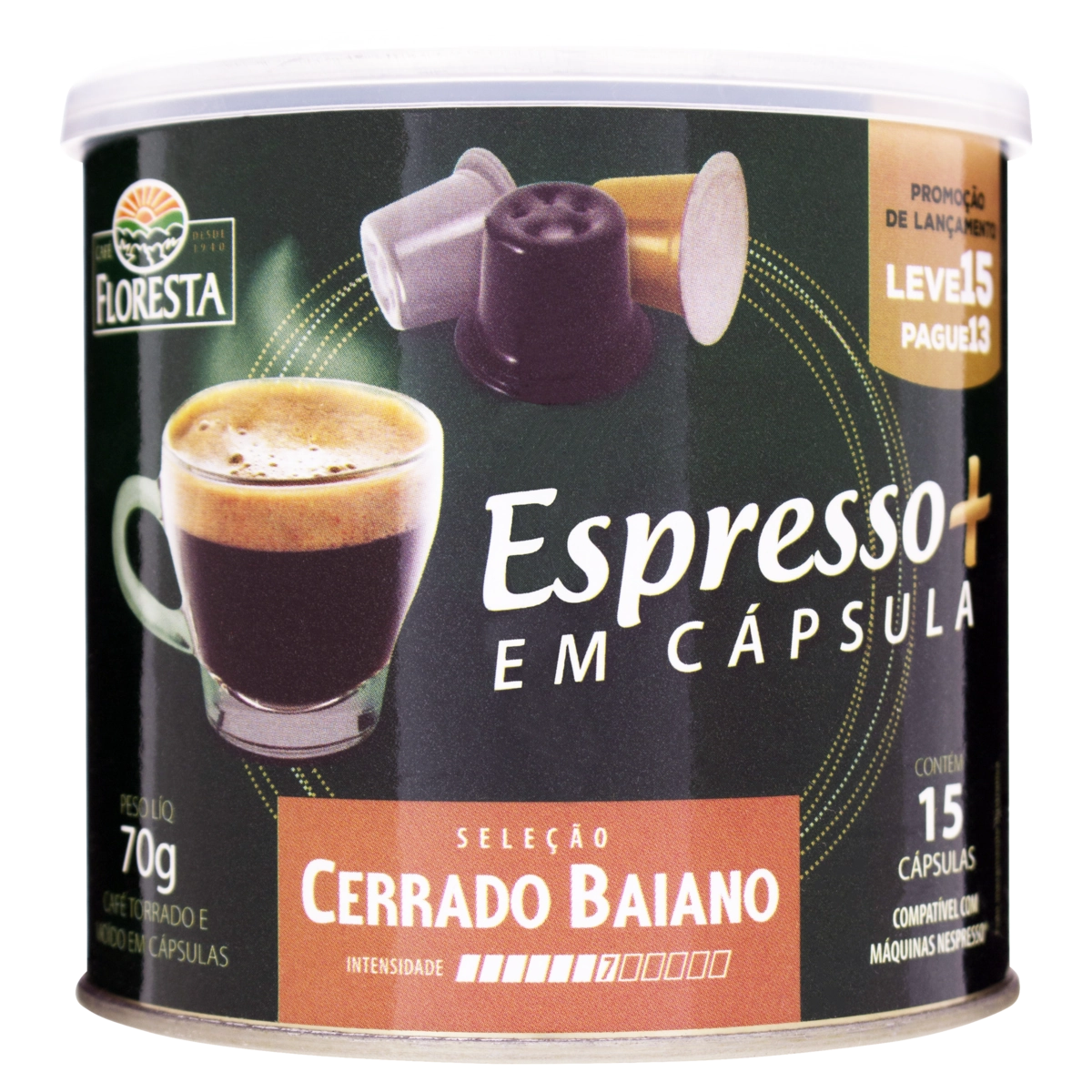 Café Em Cápsula Torrado E Moído Espresso Cerrado Baiano Floresta Lata 70g Leve 15 Pague 13