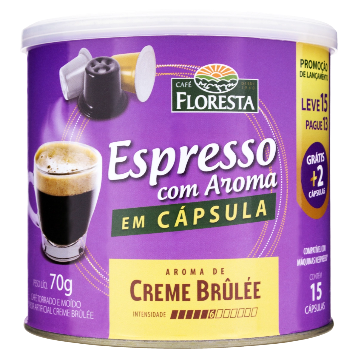 Café Em Cápsula Torrado E Moído Espresso Com Aroma De Creme Brûlée Floresta Lata 70g Leve 15 Pague 1