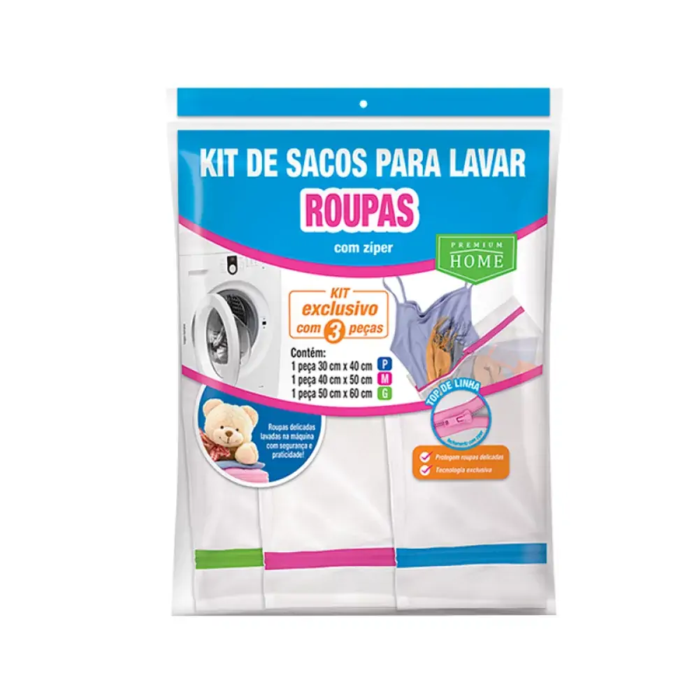Kit Saco P/lavar Roupa C/ziper Plast Leo P,m,g 3pcs
