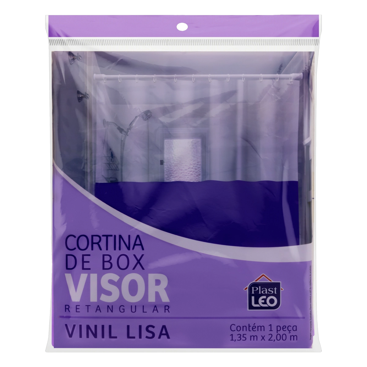 Cortina Para Box Com Visor Lilás Lisa Vinil Plast Leo 1,35m X 2,00m