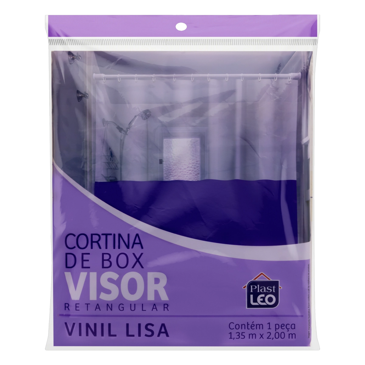 Cortina Para Box Com Visor Branca Lisa Vinil Plast Leo 1,35m X 2,00m