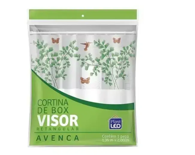 Cortina De Box Vinil Estampado Avenca C/ Ganchos 1,35m X 2m