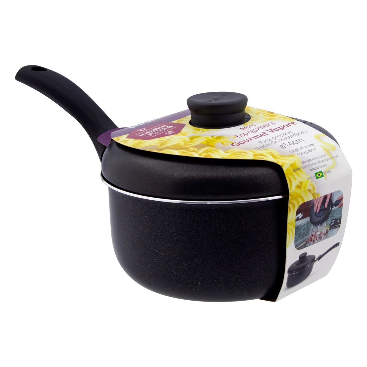 Mini Espagueteira Com Tampa Perfurada 900ml Panela De Macarrão Em Alumínio Multiflon