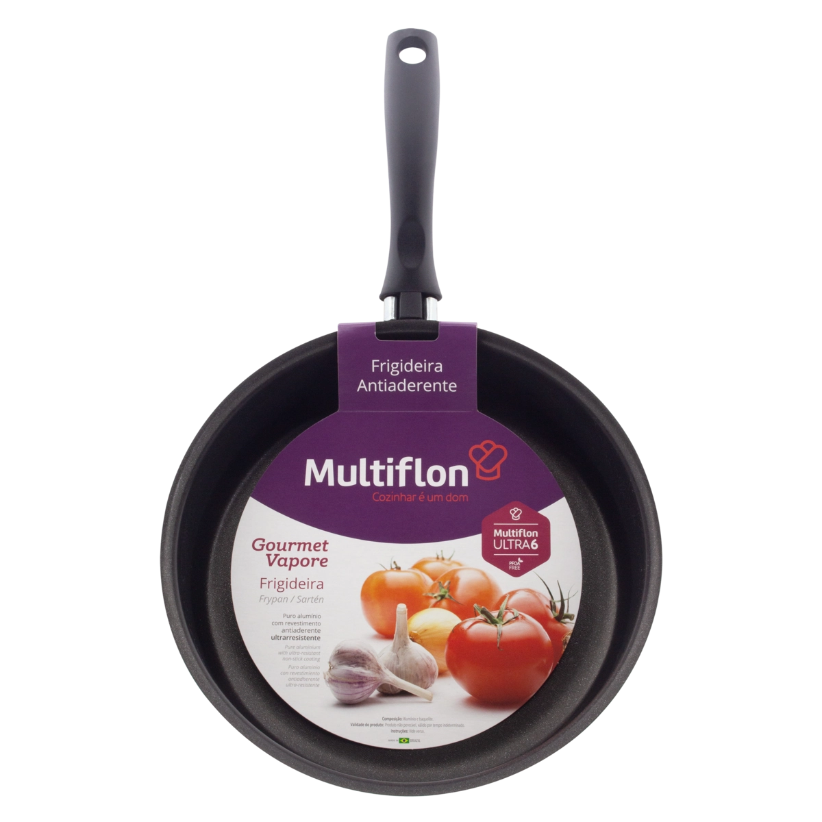 Frigideira Preta Com Tampa Antiaderente Multiflon Gourmet
