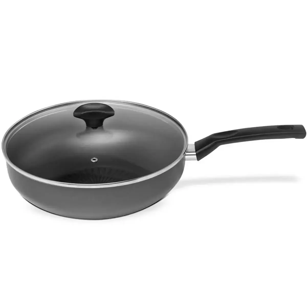 Frigideira Wok Antiaderente 28cm com Tampa de Vidro Panela Grande Linha Indução Grafite