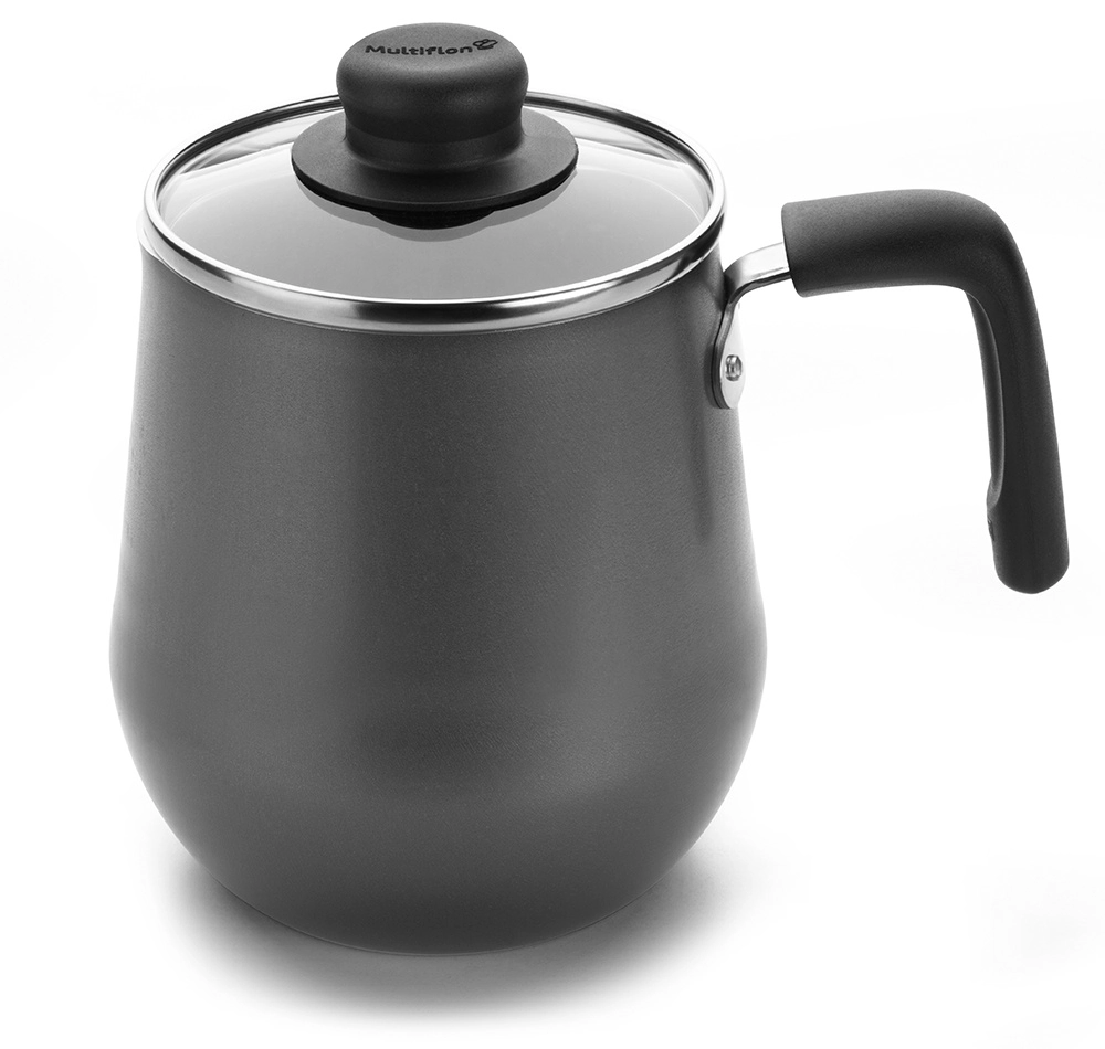 Bule Café Chá 1,5L Antiaderente de Alumínio com Tampa de Vidro Gourmet Multiflon Cinza