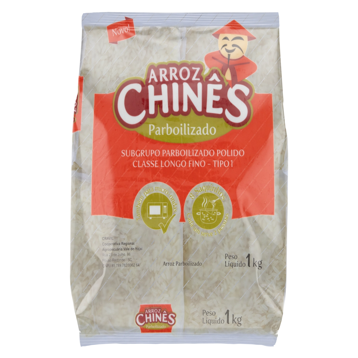 Arroz Parboilizado Tipo 1 Chinês Pacote 1kg 8 Unidades