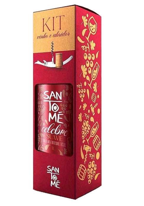 Kit Vinho Santome 750ml Tinto Suave Saca Rolhas