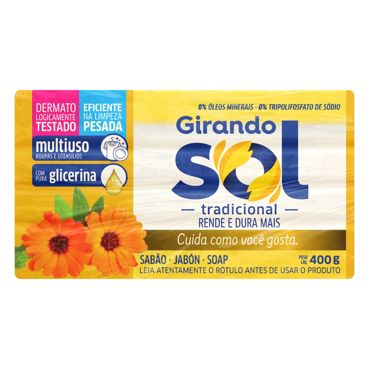 Sabão Barra Glicerinado Multiuso Tradicional Girando Sol Pacote 400g