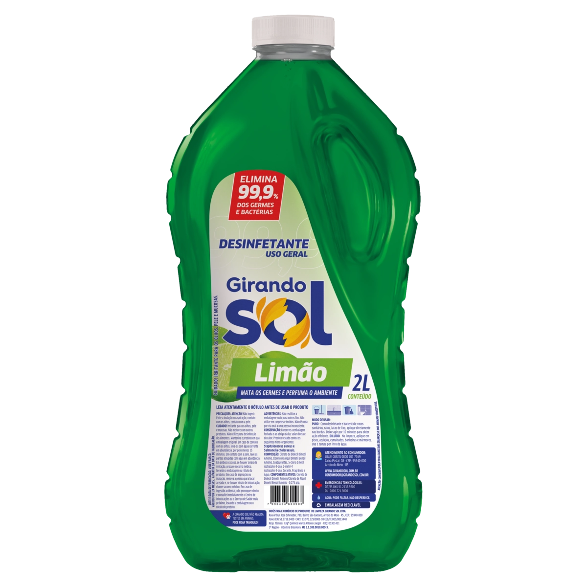 Desinfetante Uso Geral Limão Girando Sol Frasco 2l