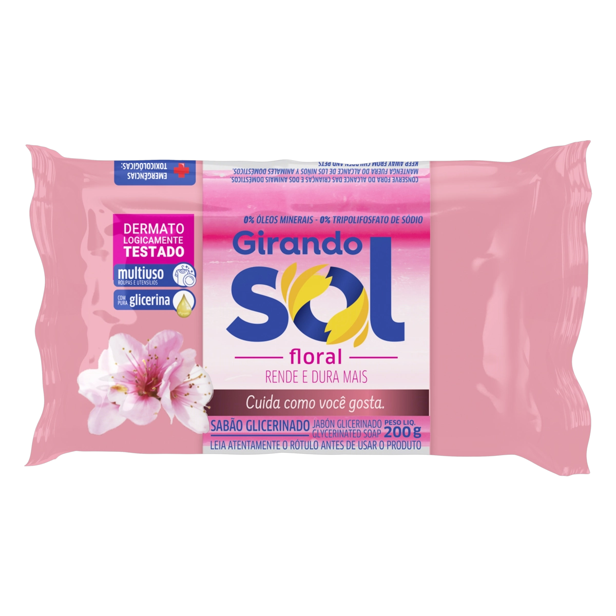 Sabão Barra Glicerinado Multiuso Floral Girando Sol Flow Pack 200g