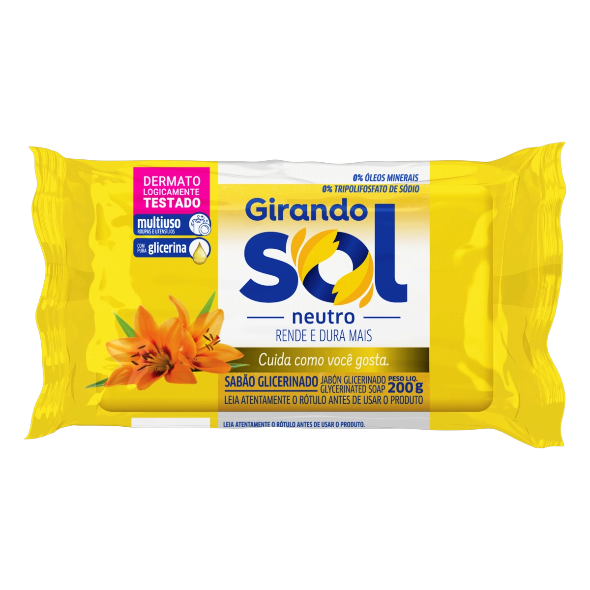 Sabão Barra Glicerinado Multiuso Neutro Girando Sol Flow Pack 200g