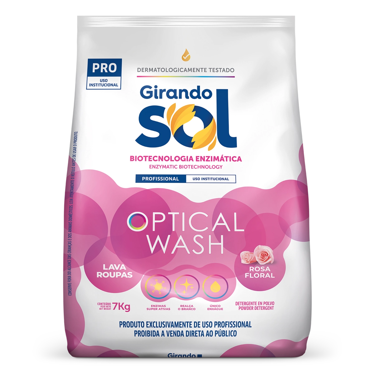 Lava Roupas Pó Rosa Floral Girando Sol Optical Wash Pro Pacote 7kg