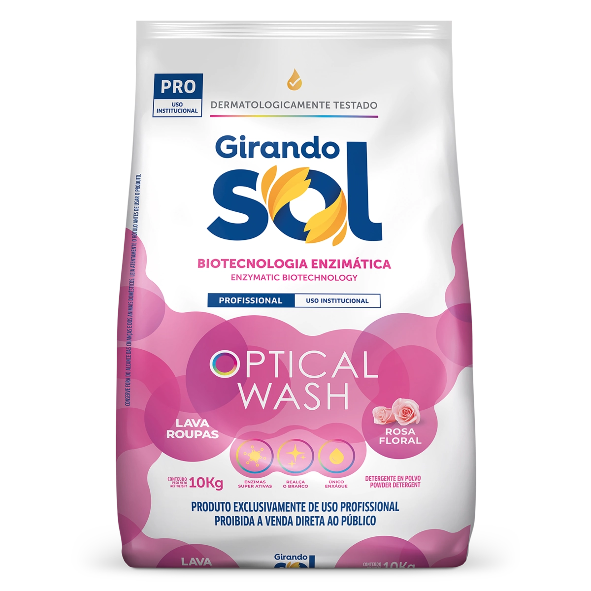 Lava Roupas Pó Rosa Floral Girando Sol Optical Wash Pro Pacote 10kg