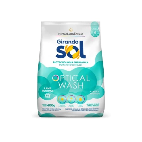 Lava Roupas Pó Girando Sol Optical Wash Pacote 400g