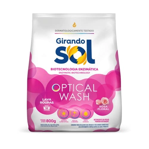 Lava Roupas Pó Rosa Floral Girando Sol Optical Wash Pacote 800g