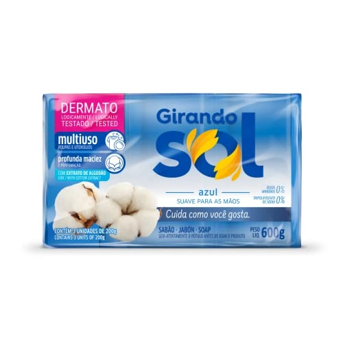Sabão Barra Multiuso Azul Girando Sol Pacote 600g 3 Unidades