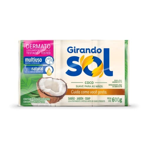 Sabão Barra Multiuso Coco Girando Sol Pacote 600g 3 Unidades
