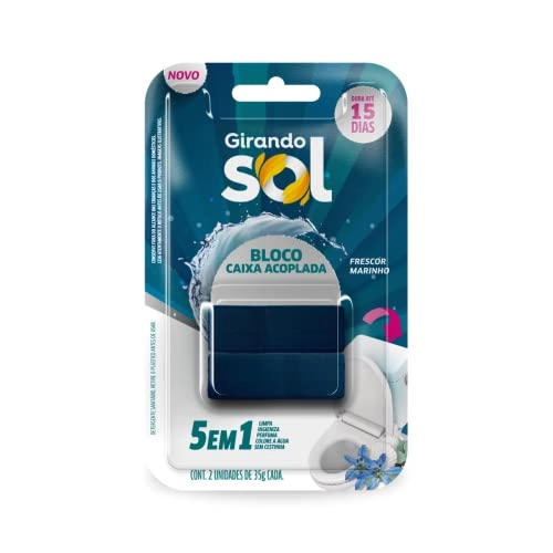 Detergente Sanitário Bloco Para Caixa Acoplada Frescor Marinho Girando Sol 70g 2 Unidades