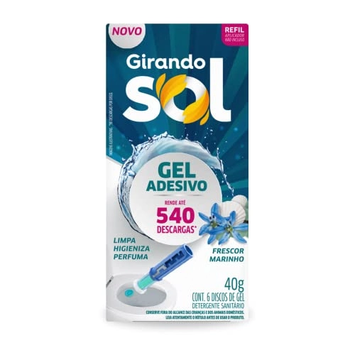 Detergente Sanitário Gel Adesivo Frescor Marinho Girando Sol 40g Refil