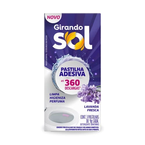 Detergente Sanitário Pastilha Adesiva Lavanda Fresca Girando Sol 27g 3 Unidades