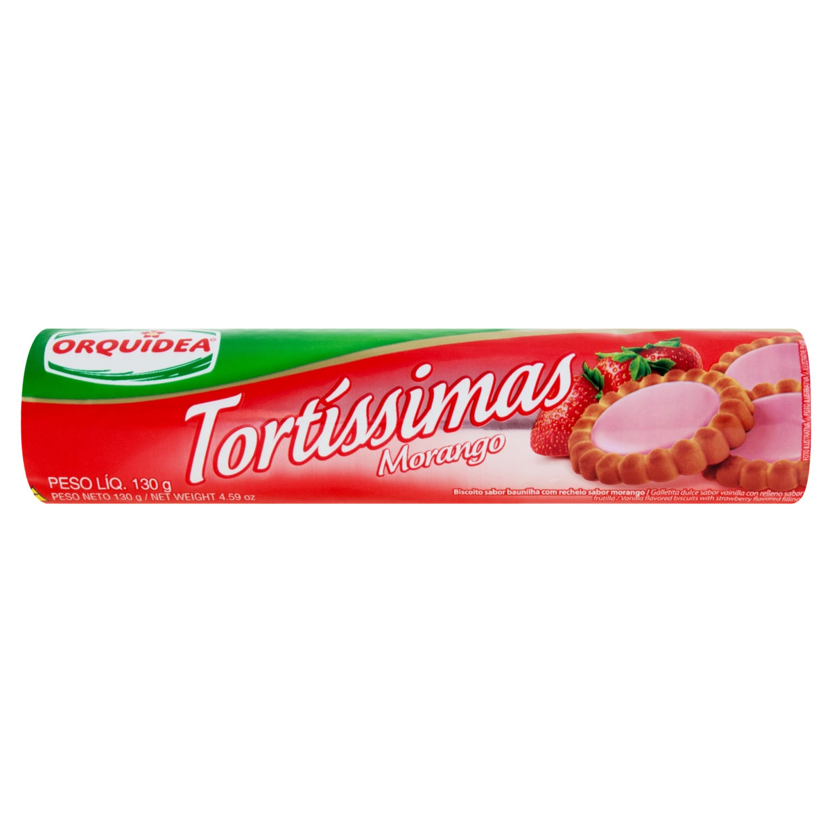 Biscoito Baunilha Recheio Morango Orquídea Tortíssimas Pacote 130g