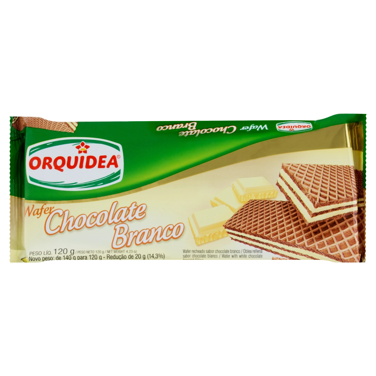 Biscoito Wafer Recheio Chocolate Branco Orquídea Pacote 120g