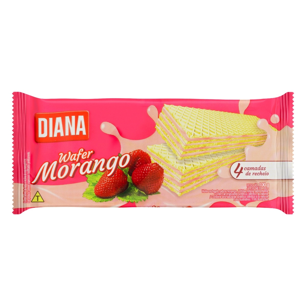 Biscoito Wafer Recheio Morango Diana Pacote 100g
