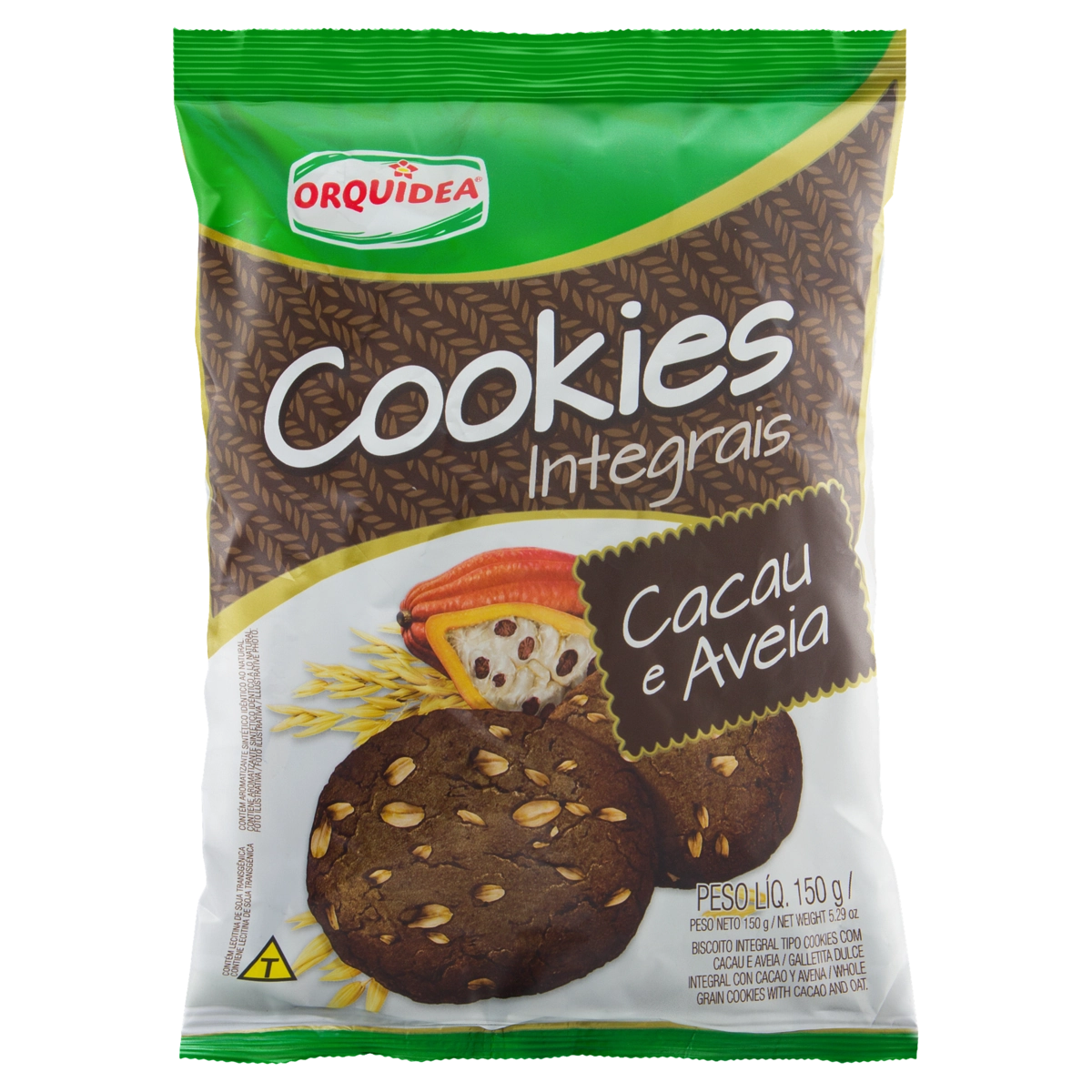 Biscoito Cookie Integral Cacau E Aveia Orquídea Pacote 150g