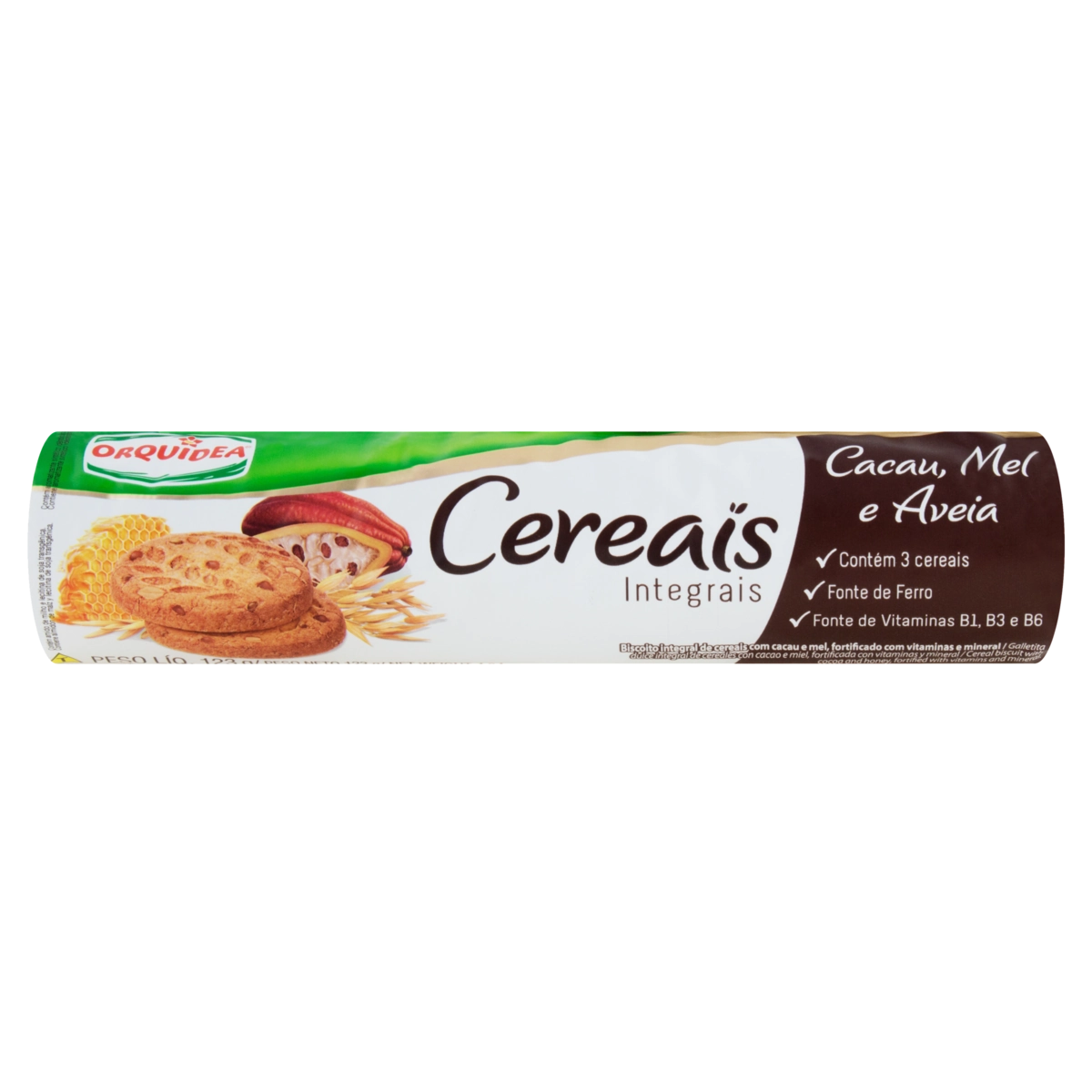 Biscoito Integral Cacau, Mel E Aveia Orquídea Pacote 123g