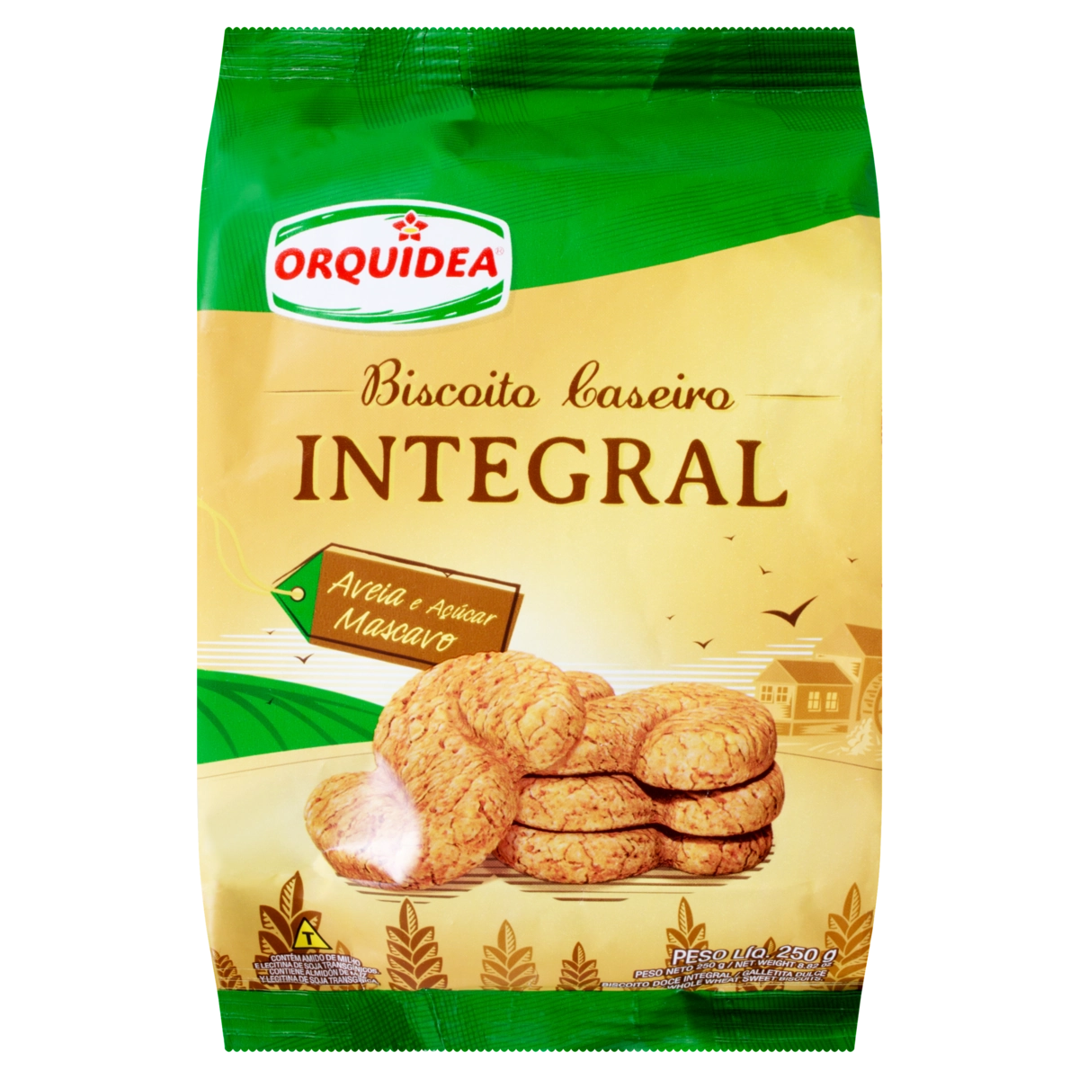 Biscoito Caseiro Integral Aveia E Açúcar Mascavo Orquídea Pacote 250g