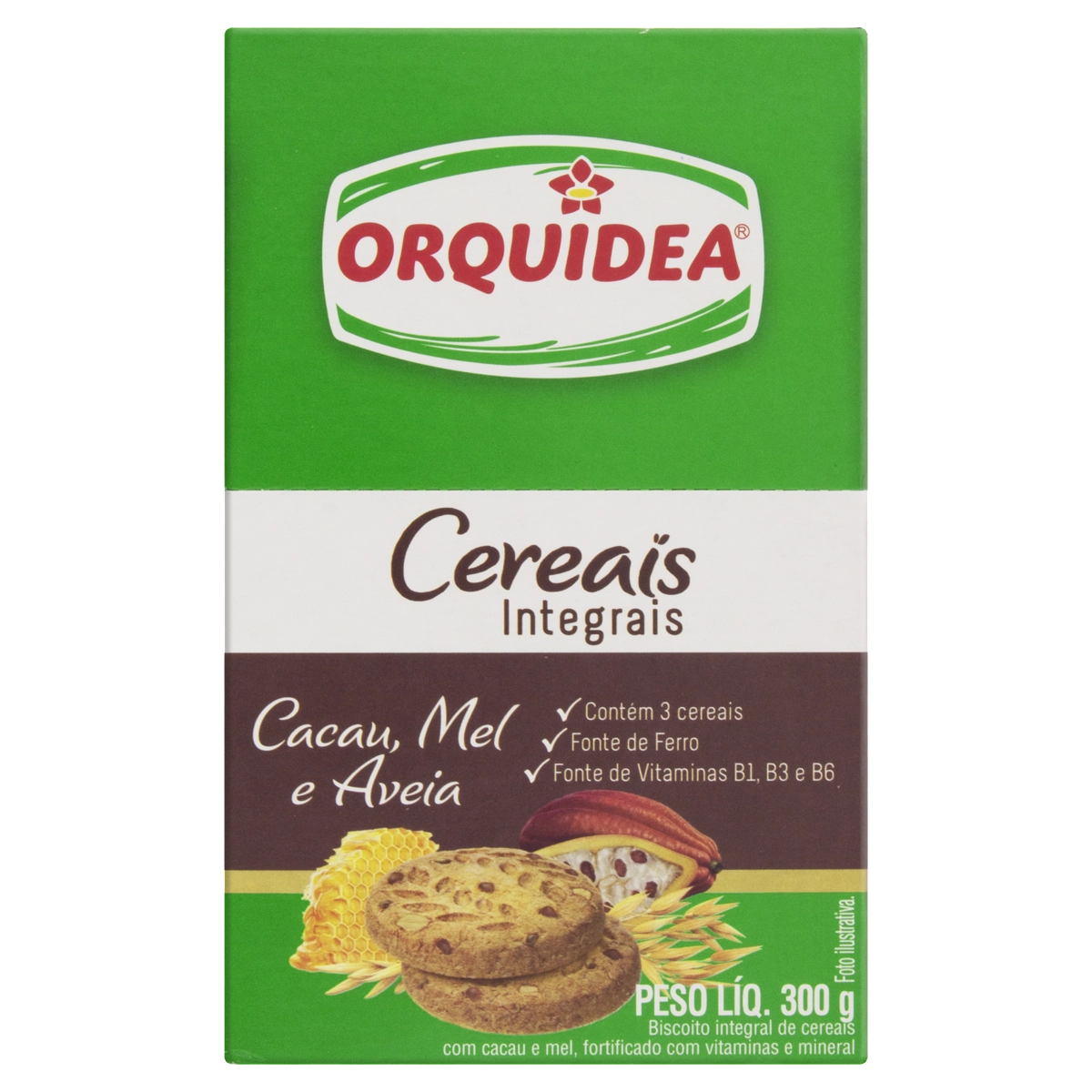 Biscoito Integral Cacau, Mel E Aveia Orquídea Caixa 300g 10 Unidades