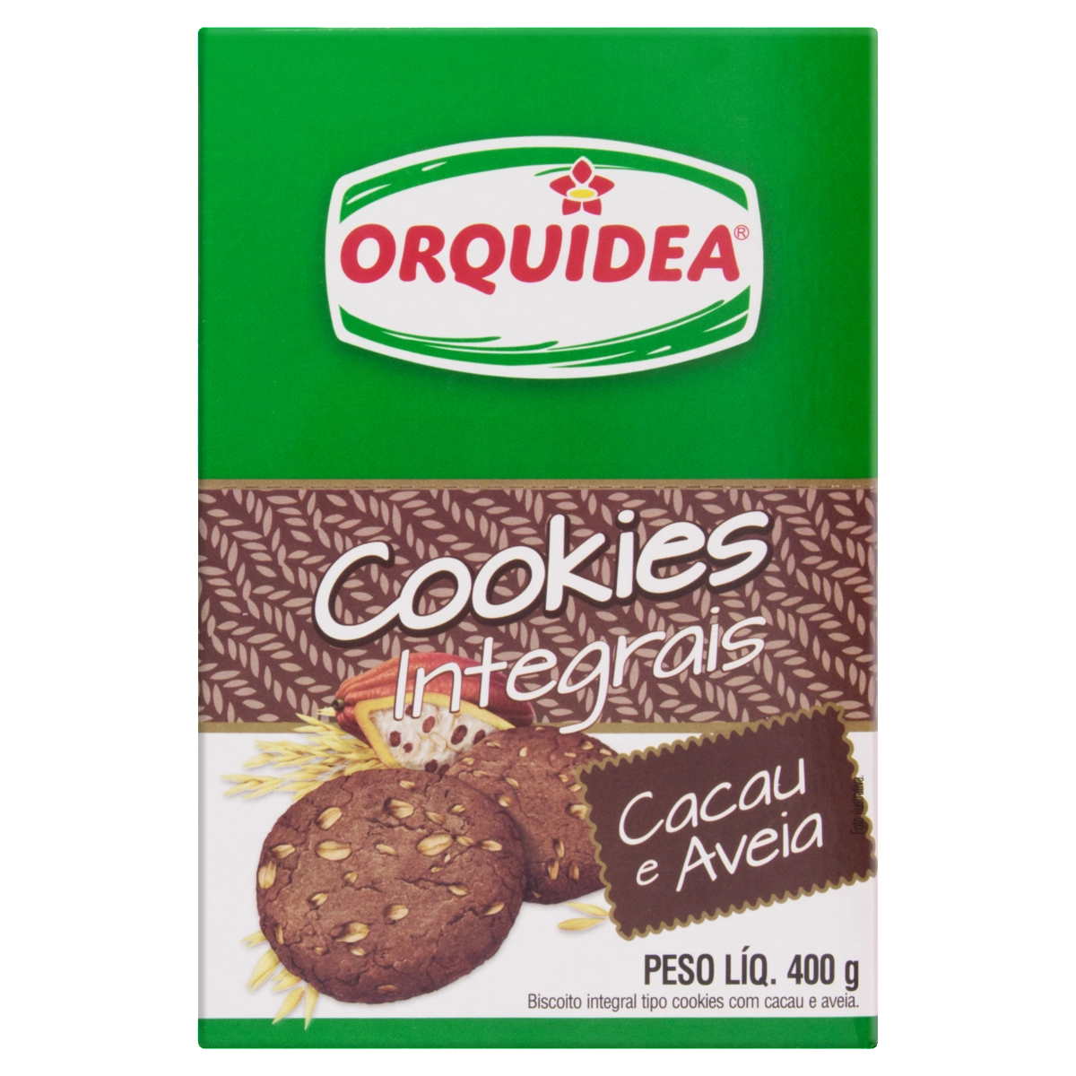 Biscoito Cookie Integral Cacau E Aveia Orquídea Caixa 400g 10 Unidades