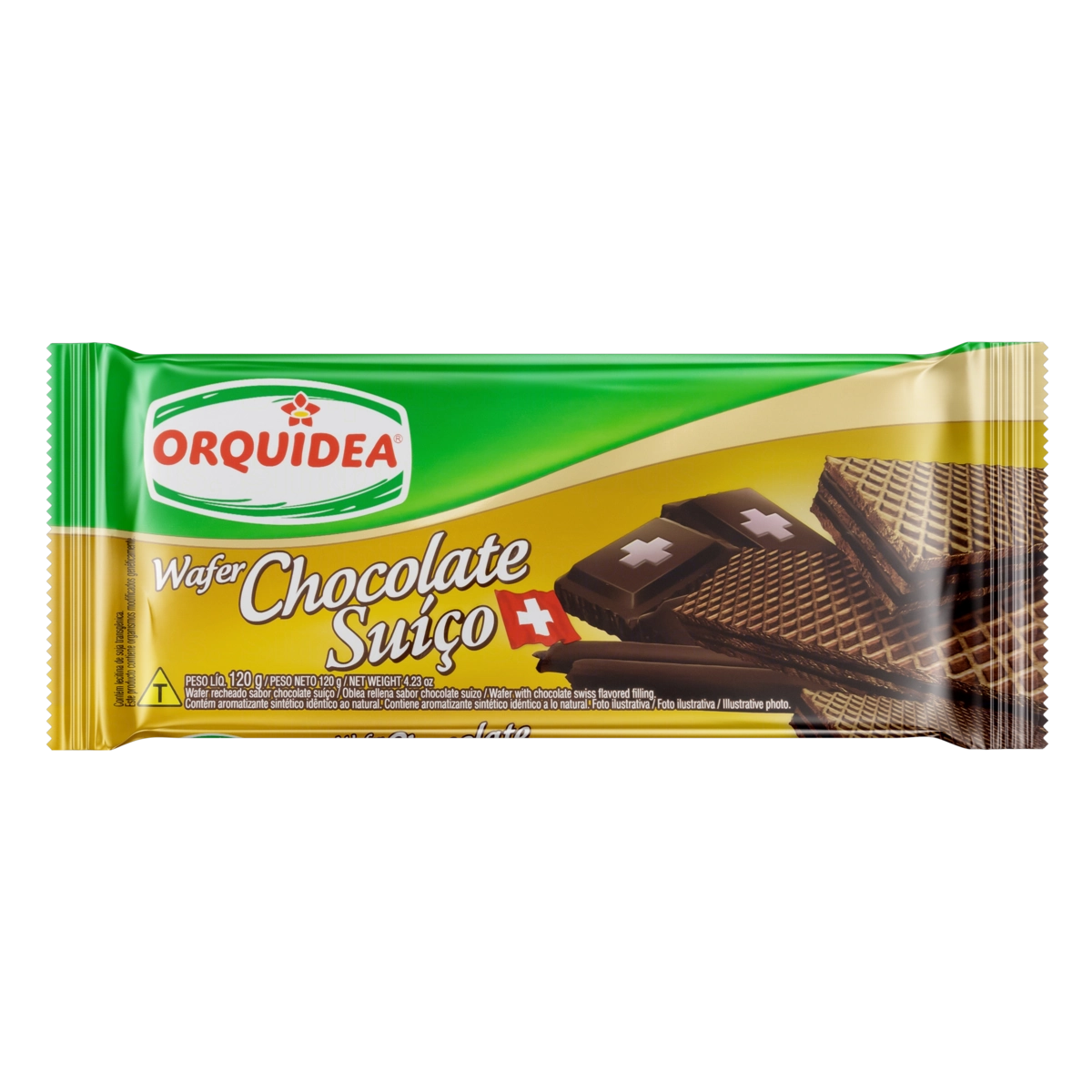 Biscoito Wafer Recheio Chocolate Suíço Orquídea Pacote 120g