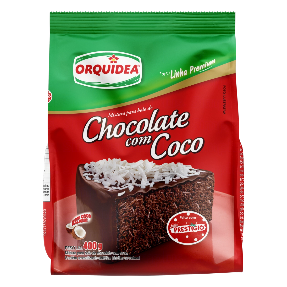 Mistura Para Bolo Chocolate Com Coco Orquídea Premium Pacote 400g