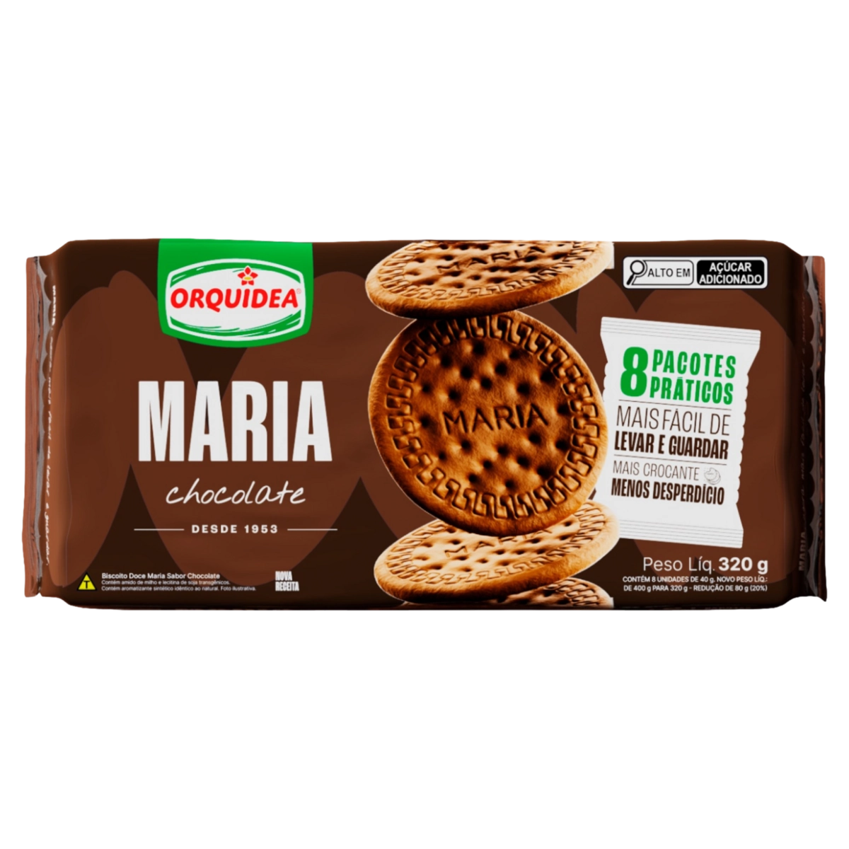 Biscoito Maria Chocolate Orquídea Pacote 320g 8 Unidades