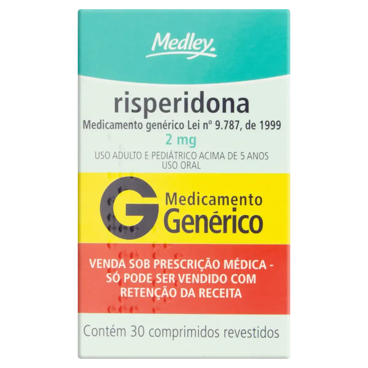 Risperidona 2mg Medley Caixa 30 Comprimidos Revestidos