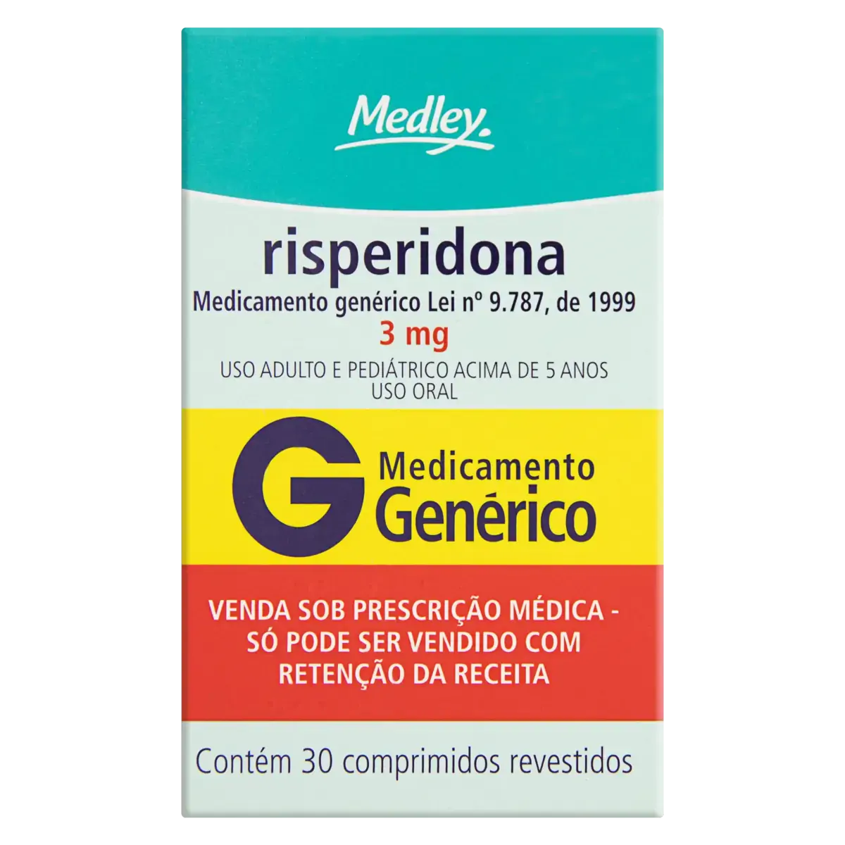 Risperidona 3mg Medley Caixa 30 Comprimidos Revestidos