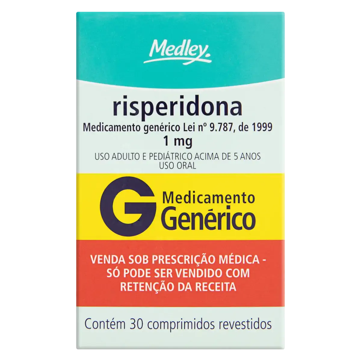 Risperidona 1mg Medley Caixa 30 Comprimidos Revestidos