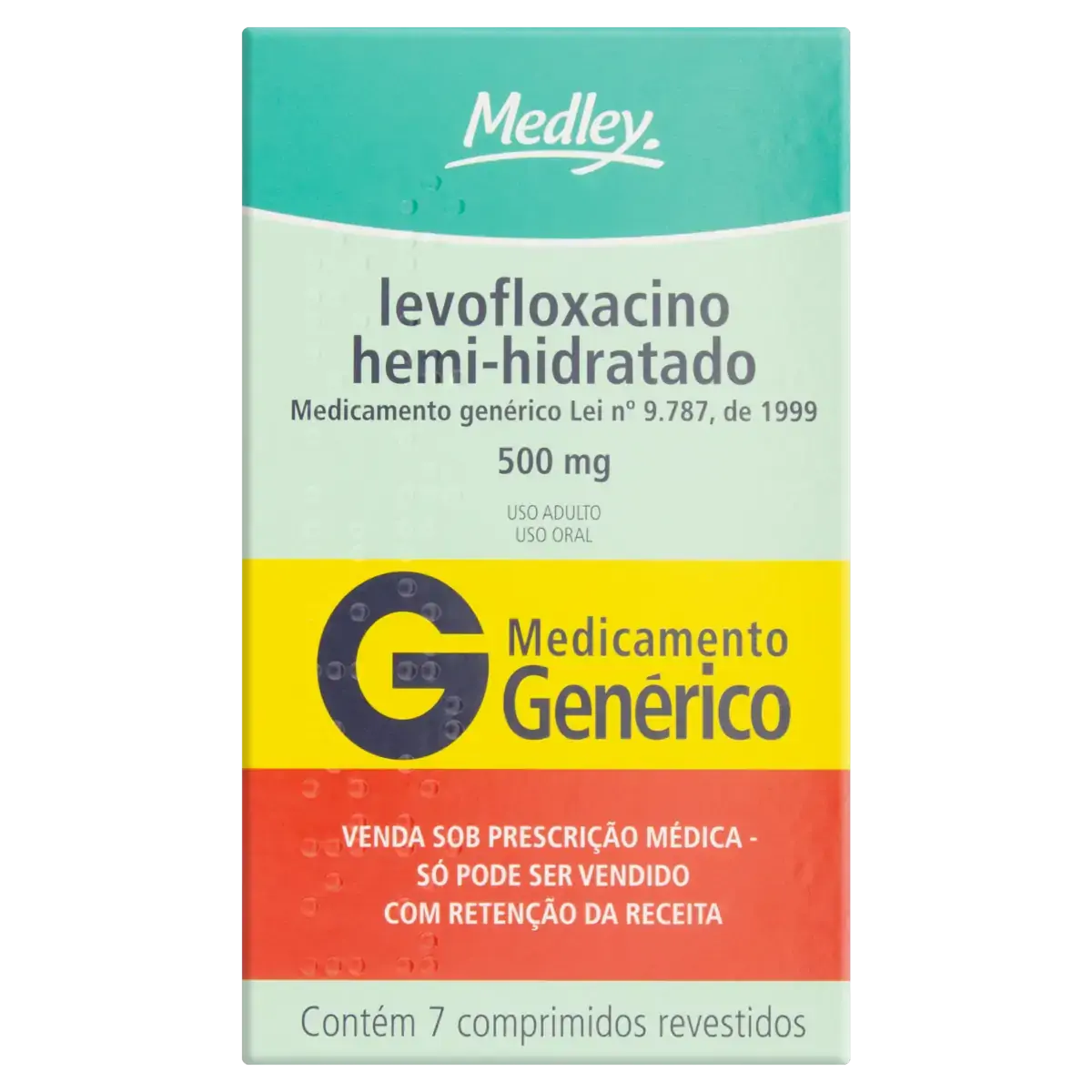Levofloxacino Hemi Hidratado 500mg Medley Caixa 7 Comprimidos Revestidos